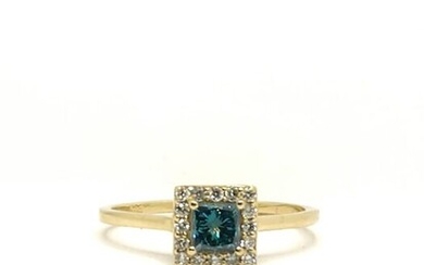 14 kt. Yellow gold - Ring 0.46 ct Diamond - Diamonds, Fancy Blue