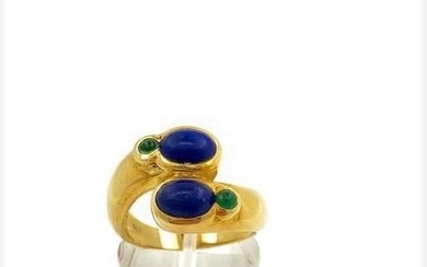 14 kt. Yellow gold - Ring - 1.44 ct Lapis lazuli - Emeralds