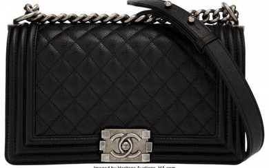 Chanel Black Quilted Caviar Leather Medium Boy B