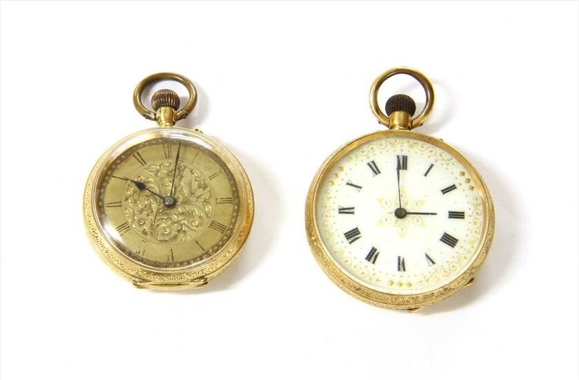 A Swiss gold pin set open-faced fob watch