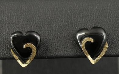 14K Black Onyx Heart Stud Earrings