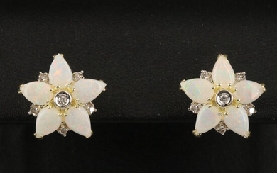 14K Opal and Diamond Flower Earrings