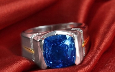 14K White Gold 7.50 ct. Blue Sapphire & Diamond Ring