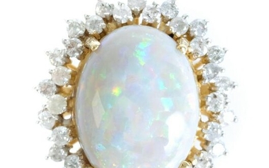 14K YG 17.50 CTW Australian Opal w/Diamond Halo
