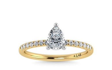 14K Yellow Gold Lab Grown Diamond 7/8 Ct.Tw. Pear Shape Hidden Halo Engagement Ring