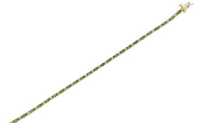 14k Gold Diamond Emerald Line Bracelet