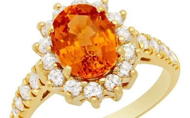 14k Yellow Gold 2.58ct Orange Sapphire 0.78ct Diamond Ring