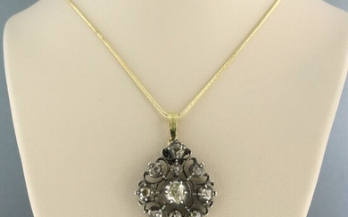 14k goud en Z2 zilver Silver, Yellow gold - Necklace with pendant - 0.50 ct Diamond
