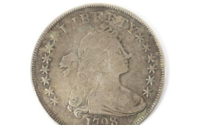 1798 US DRAPED BUST $1 COIN, KNOB 9, 4 LINES, G6