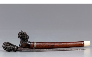 18-19th Century Burmese Dagger with Ebony and Bone Handle.