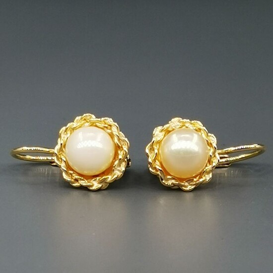 18 kt. Akoya pearl, Yellow gold, diameter 7.19 mm - Earrings