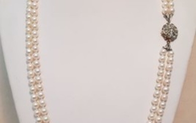 18 kt. Akoya pearls, Gold, 6-6.5 mm - Necklace - Diamonds