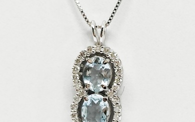 18 kt. Gold, White gold - Necklace with pendant - 0.14 ct Diamond - Aquamarines