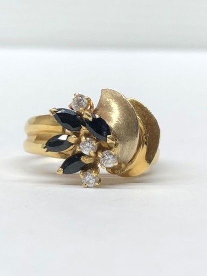18 kt. Gold, Yellow gold - Ring - 0.40 ct Sapphire - Diamond