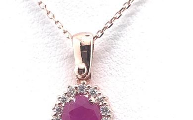 18 kt. Pink gold - Necklace with pendant - 1.02 ct Ruby - Diamonds