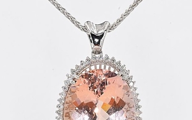 18 kt. White gold - Necklace - 50.76 ct GIA Morganite - 1.24 Ct Diamonds