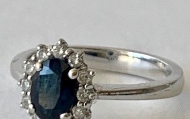 18 kt. White gold - Ring - 1.01 ct Sapphire - Diamonds
