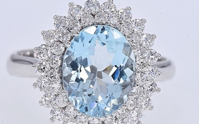 18 kt. White gold - Ring - 2.34 ct Aquamarine - Diamonds
