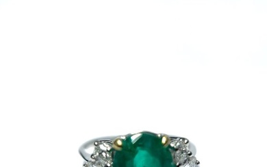 18 kt. White gold - Ring - 2.47 ct Emerald - Diamonds