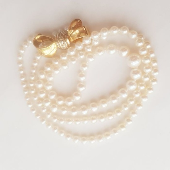 18 kt. White gold, Yellow gold - Necklace Akoya Pearl - Diamonds