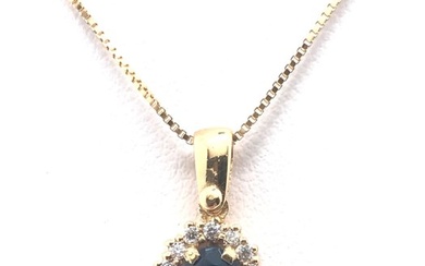 18 kt. Yellow gold - Necklace with pendant - 1.04 ct Sapphire - Diamonds