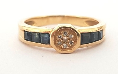 18 kt. Yellow gold - Ring - 0.07 ct Diamond - Sapphires