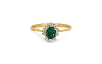 18 kt. Yellow gold - Ring - 0.40 ct Emerald - Diamonds