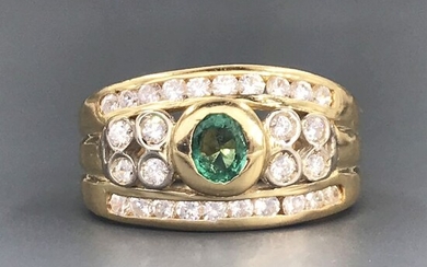 18 kt. Yellow gold - Ring - 0.60 ct Emerald - Diamonds