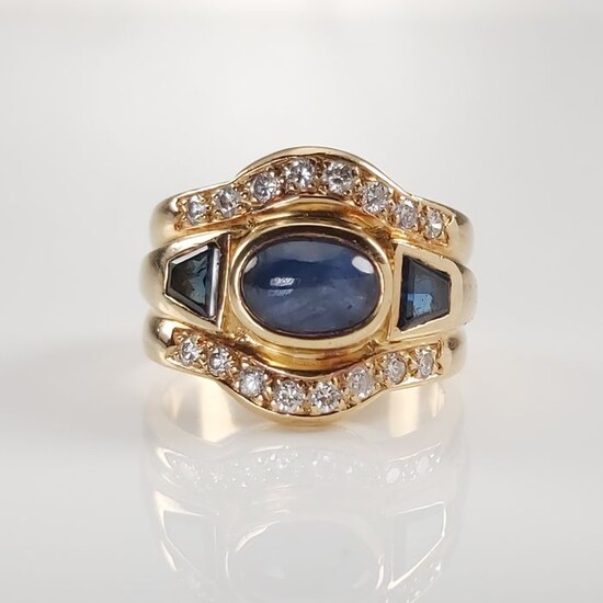 18 kt. Yellow gold - Ring - 1.40 ct Sapphire - Diamonds