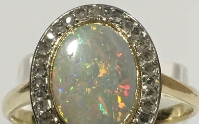 18 kt. Yellow gold - Ring Opal - Diamonds