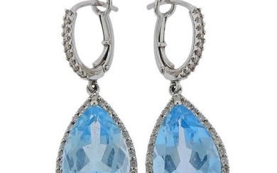 18K Gold Diamond Blue Topaz Drop Earrings