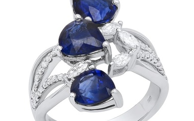18K White Gold Setting with 4.54ct Sapphire and 0.78ct Diamond Ladies Ring