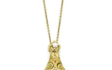 18K Yellow Gold Morganite Diamond & Pearl Necklace