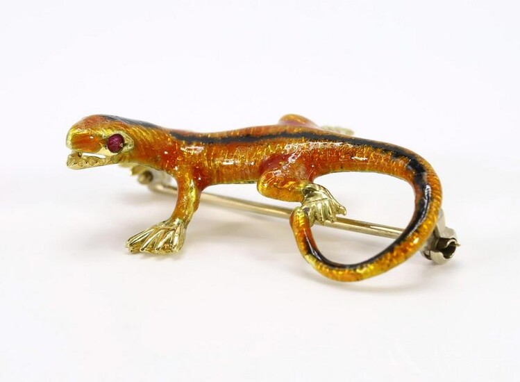 18KY Gold Lizard with Ruby and Enamel