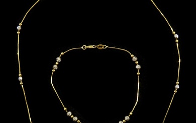 18ct yellow and white gold bead and snake link chain necklace