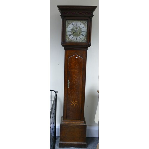 18th century 8 day Oak long case clock with brass 11 inch di...