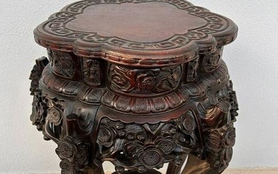 1920's Chinese Hand Carved Wooden Taboret Table