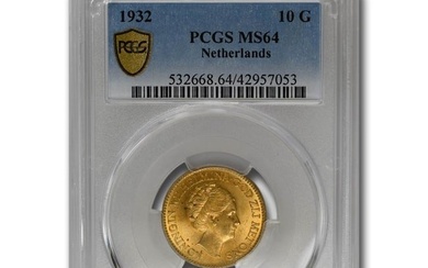 1932 Netherlands Gold 10 Gulden Wilhelmina I