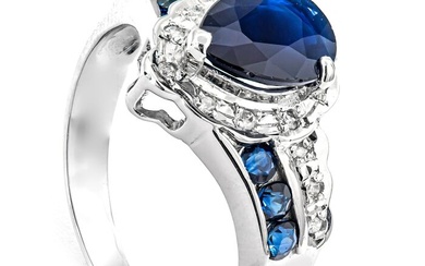 1.94 tcw Sapphire Ring Platinum - Ring - 1.50 ct Sapphire - 0.36 ct Sapphires & 0.08 ct Diamonds - No Reserve Price