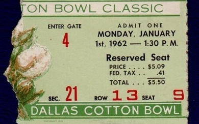 1962 Cotton Bowl Ticket Texas Longhorns 12 Ole Miss Rebels 7 16477