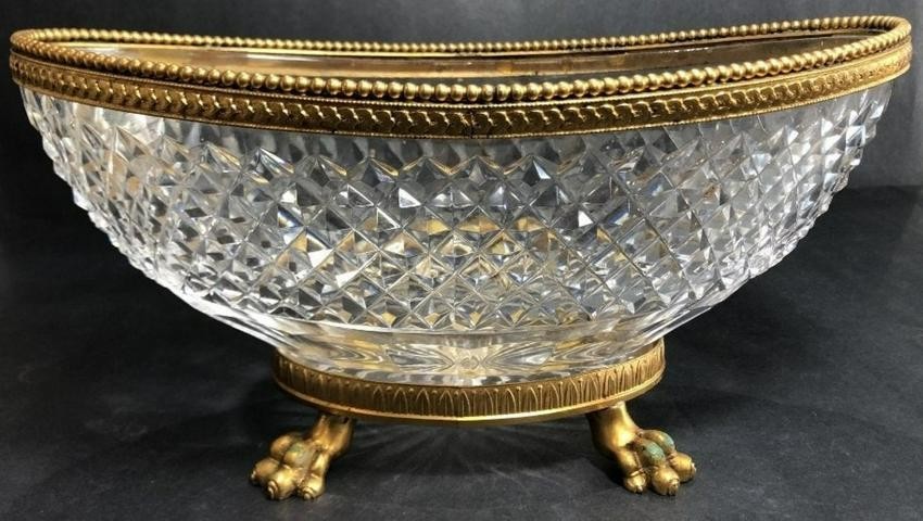 19th C. French Baccarat Crystal and Bronze Mounted Bowl
