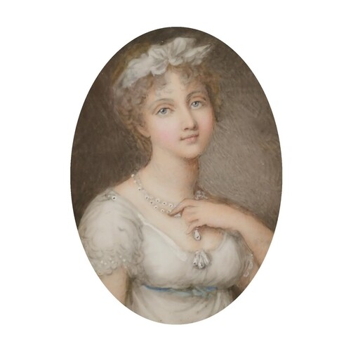 19th Century English School, a miniature portrait of a young...