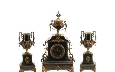 19th Century French Marble Clock Garniture.