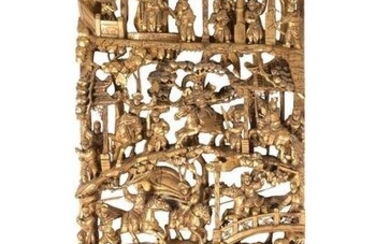 2 Chinese Gilt Carved Wood Panels, Late 19th Century