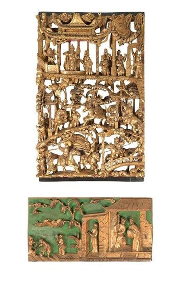 2 Chinese Gilt Carved Wood Panels, Late 19th Century