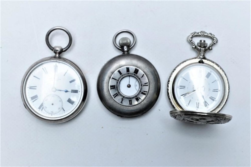 2 Sterling Silver Pocket Watches with a Plated Example