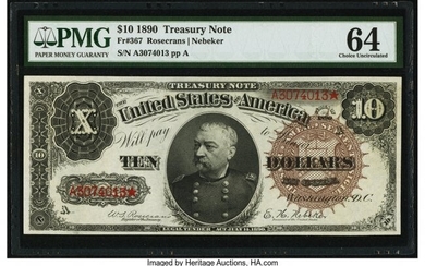 20061: Fr. 367 $10 1890 Treasury Note PMG Choice Uncirc