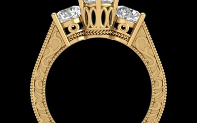 2.01 ctw VS/SI Diamond Solitaire Art Deco 3 Stone Ring 18k Yellow Gold