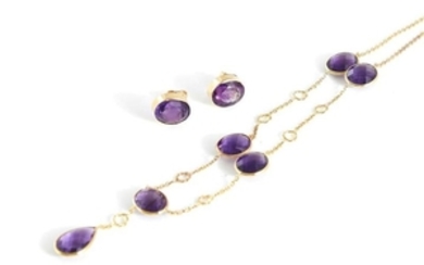 Amethyst necklace and pair earrings (3pcs)