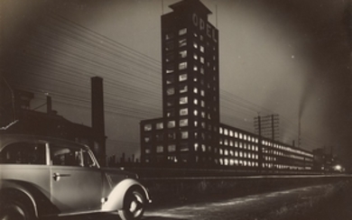 Dr. Paul Wolff Mühlhausen 1887 – 1951 Frankfurt/Main Adam Opel AG. Rüsselsheim with the 'Opel Commerical Tower' and factory headquarters at night.